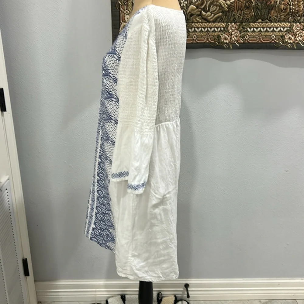 BILLABONG White Cotton Dress/Cover With Blue Design Print. Size L‎ - Picture 5 of 13